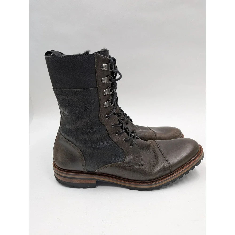 Banana Republic Men's Size 11 Leather Black Lace Up Shearling Lined Combat Boots